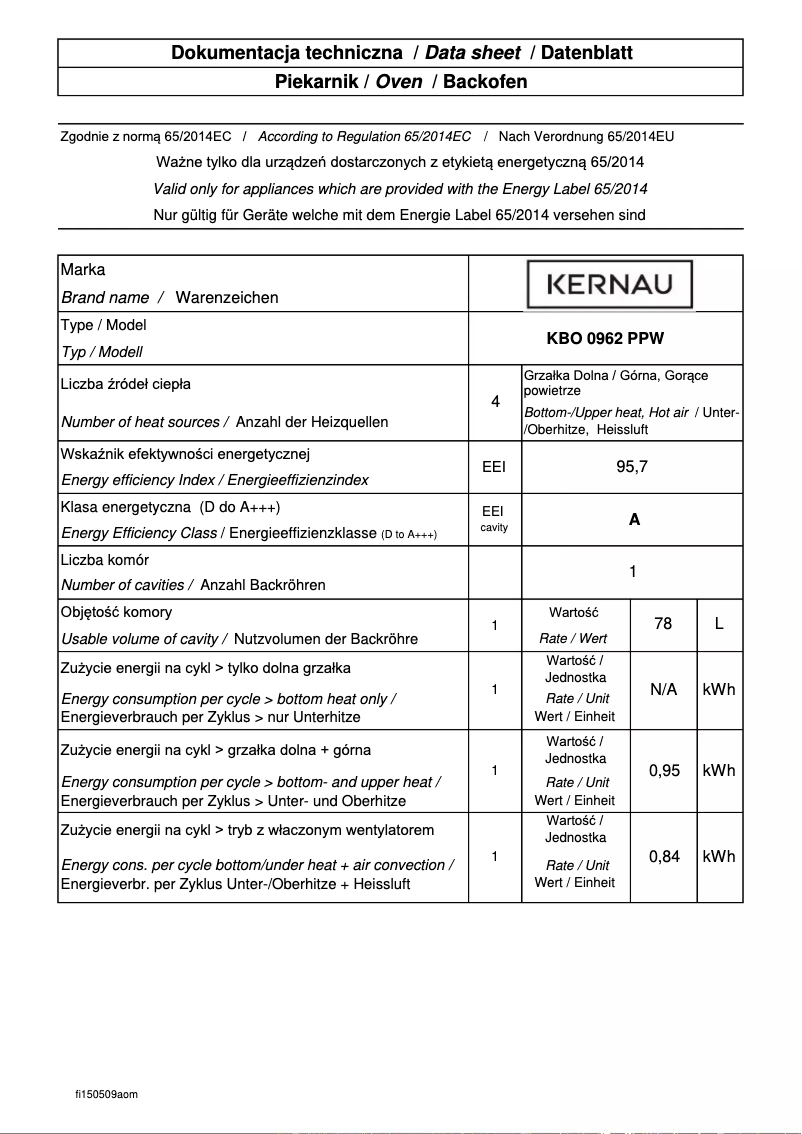 Page 1 de la notice Fiche technique Kernau KBO 0962 PP W