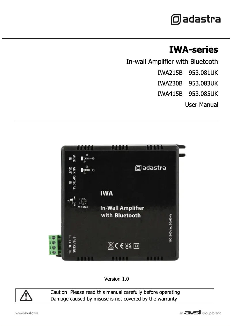 Page 1 de la notice Manuel utilisateur Adastra IWA215B