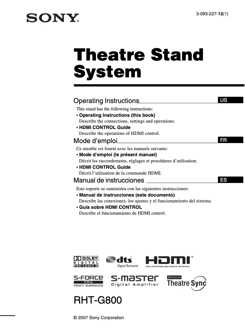 Page n°1 - Manuel utilisateur Sony RHT-G800