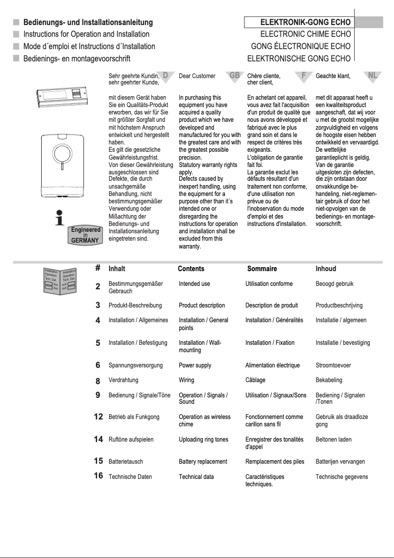 Page 1 de la notice Manuel utilisateur Grothe Echo 120