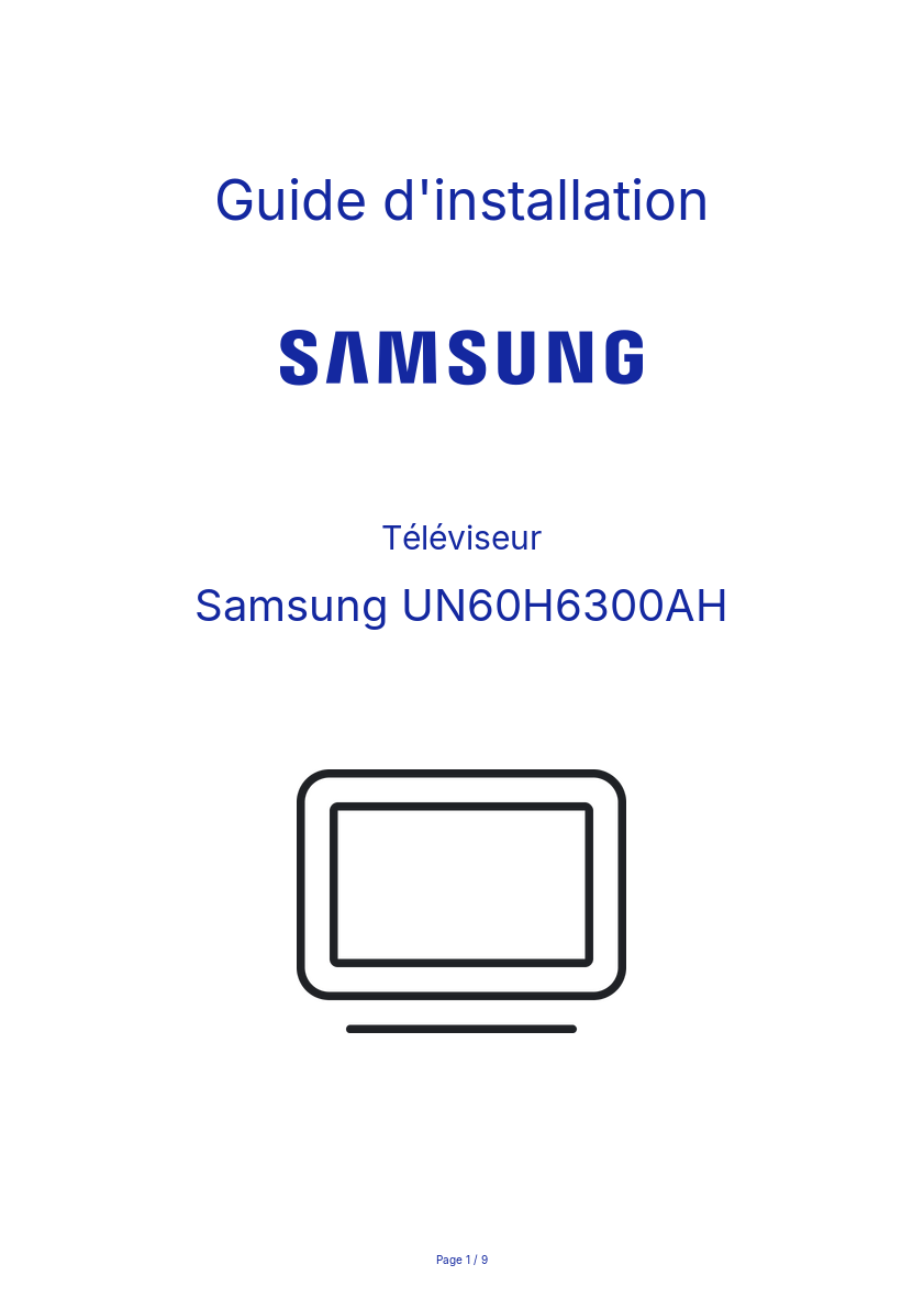 Page n°1 - Guide d'installation Samsung UN60H6300AH