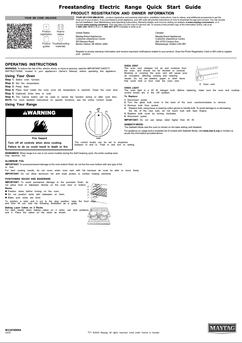 Page n°1 - Guide de démarrage rapide Maytag MER6600FW