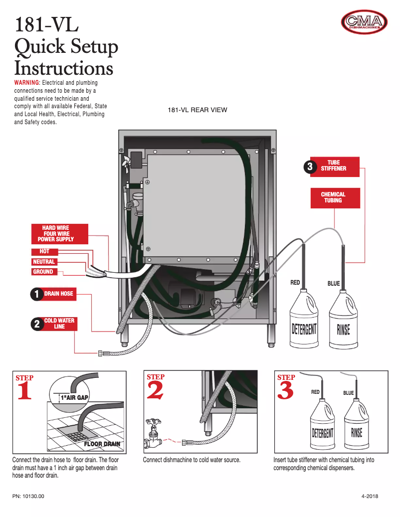 Page n°1 - Guide d'installation CMA Dishmachines CMA-181VL