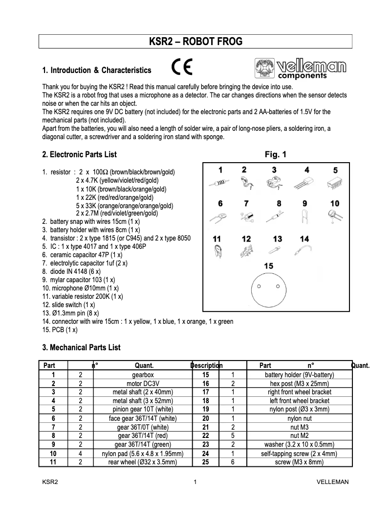 Page 1 de la notice Manuel utilisateur Velleman KSR2