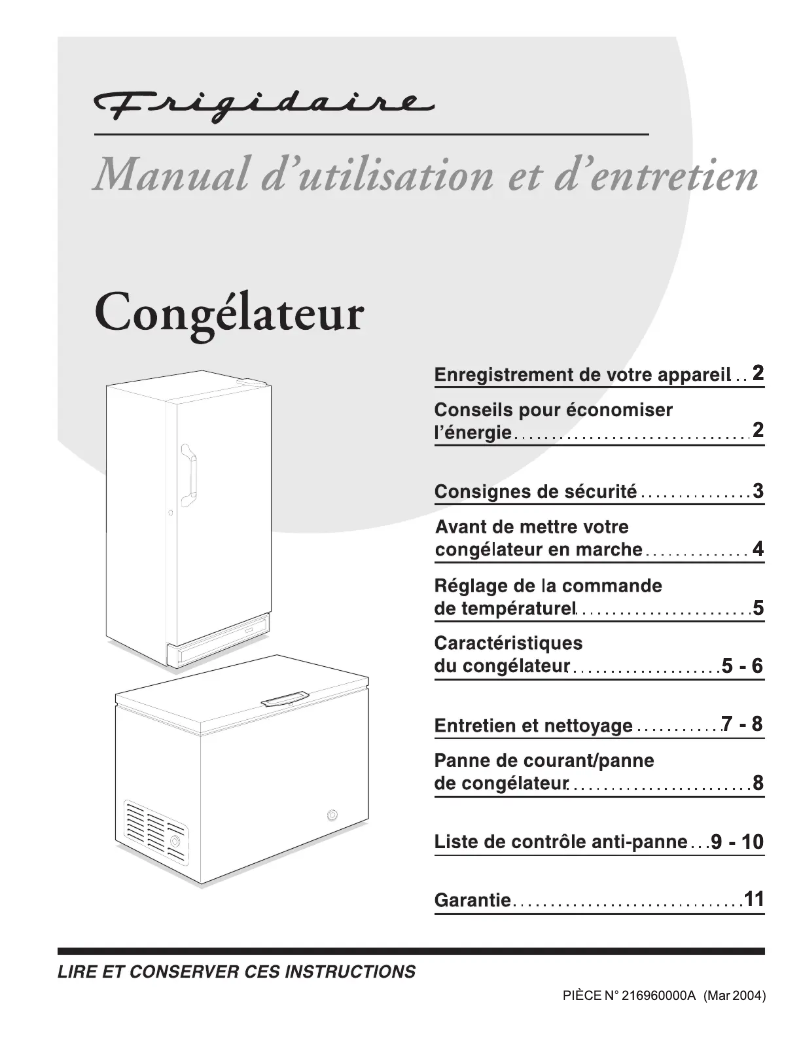 Page n°1 - Manuel utilisateur Frigidaire FFU20FC4CW