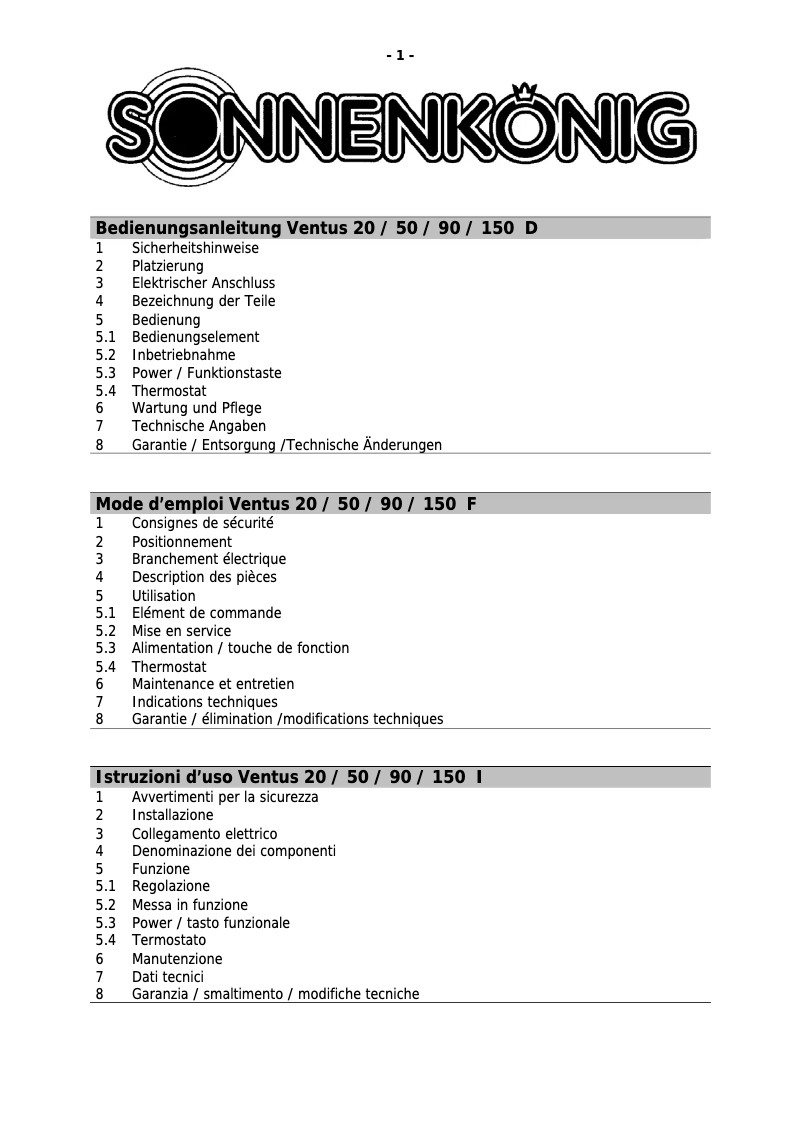 Imagen de la primera página del manual del dispositivo Ventus 150