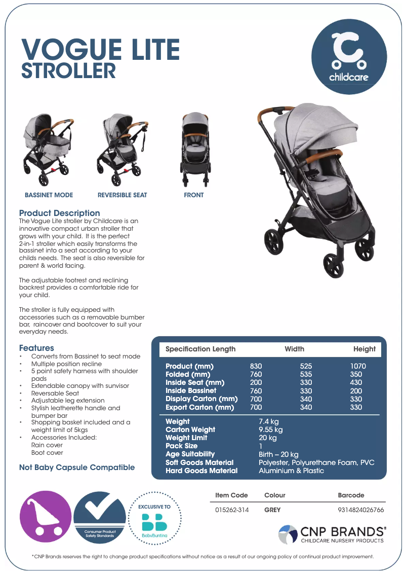 Página 1 del manual Manual de usuario Childcare Vogue Lite
