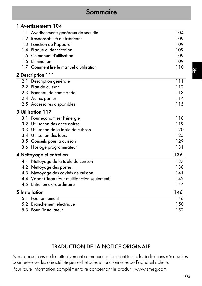 Page n°1 - Fiche technique Smeg TR103IBL