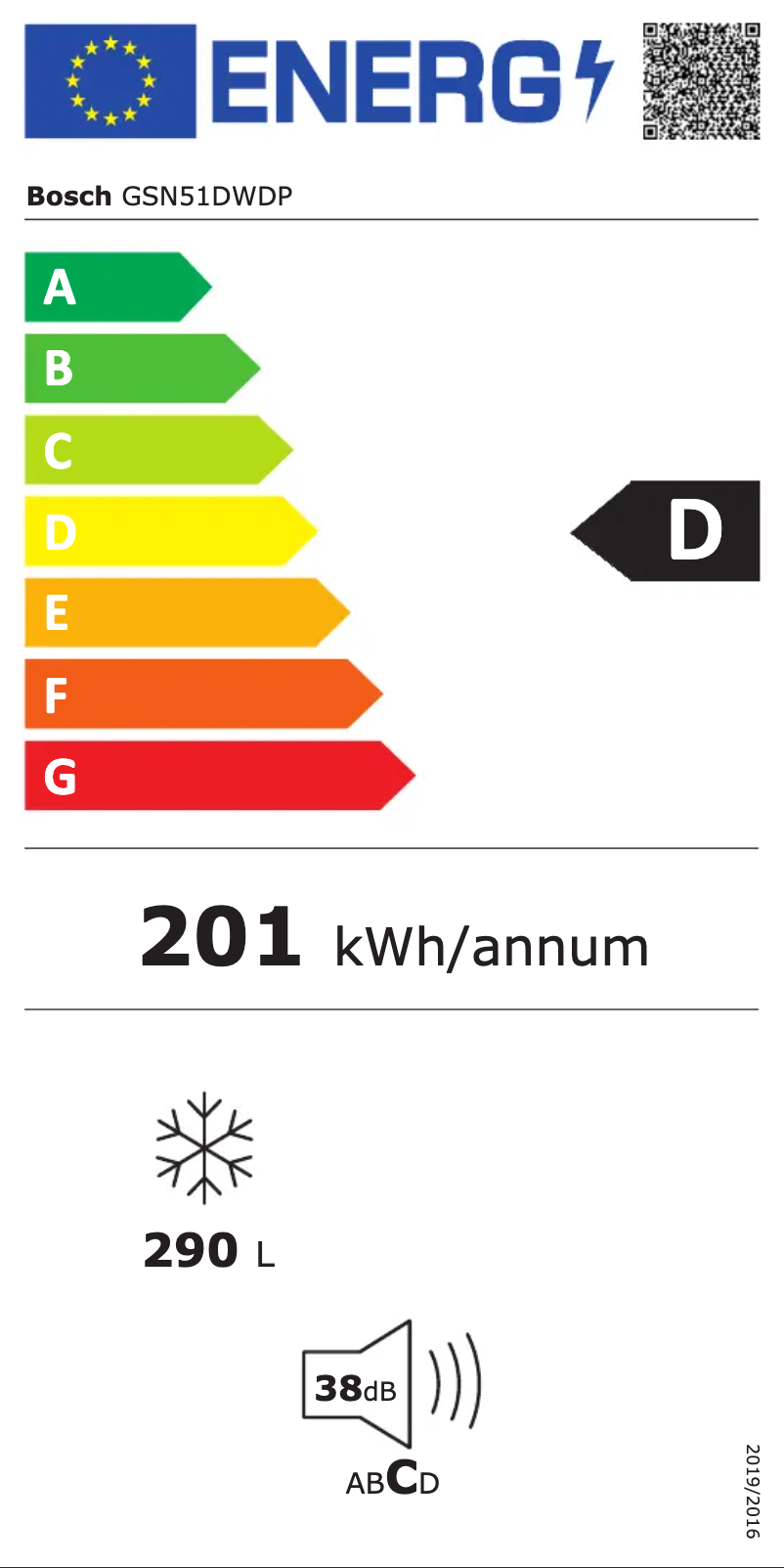 Page 1 de la notice Label énergétique Bosch GSN51DWDP