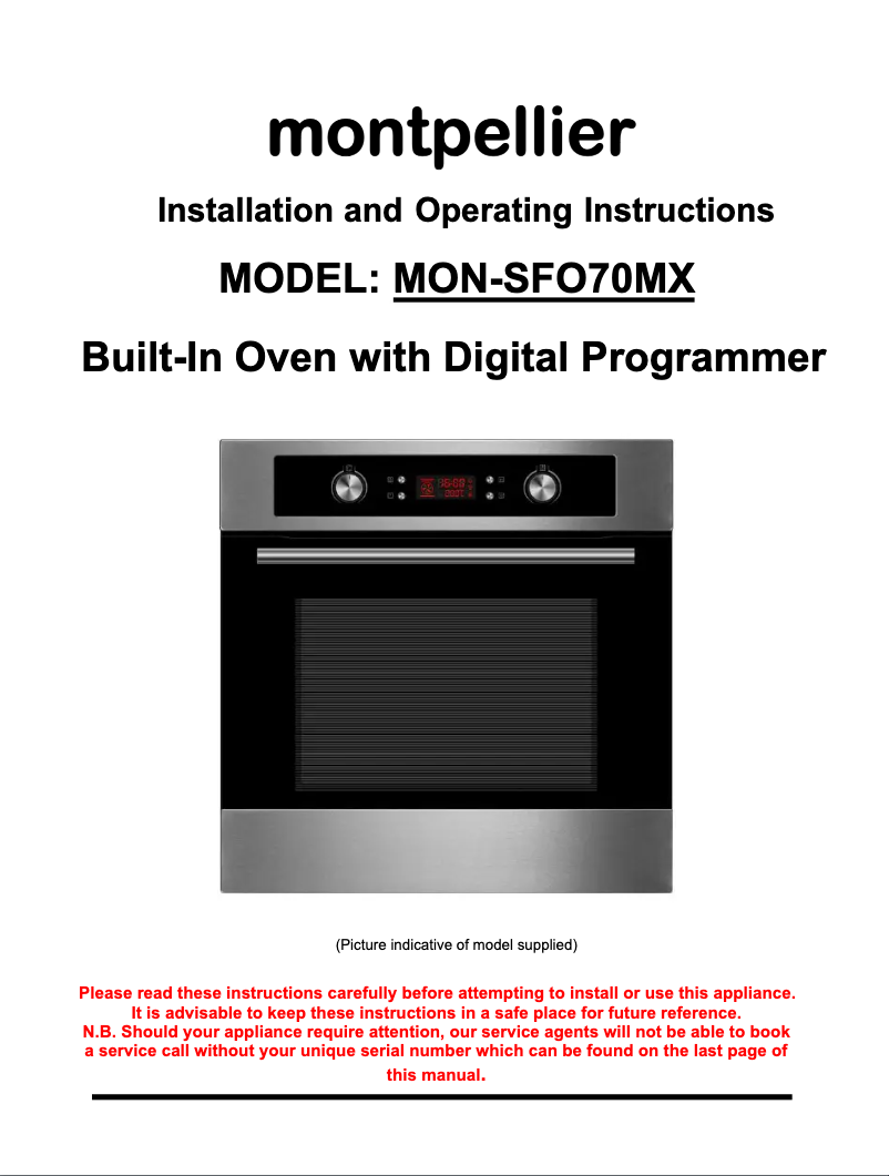 Page 1 de la notice Manuel utilisateur Montpellier SFO70MX