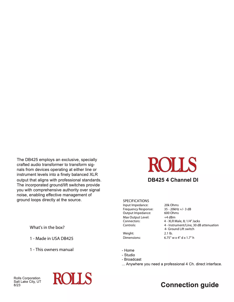 Page 1 de la notice Manuel utilisateur Rolls DB425