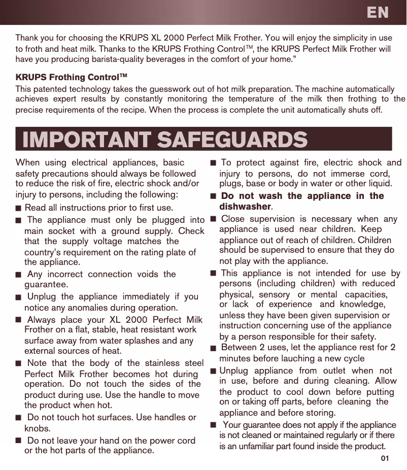 Image de la première page du manuel de l'appareil Asoccino XL2000