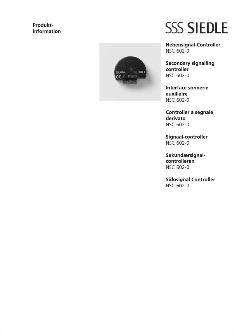 Page n°1 - Manuel utilisateur Siedle NSC 602-0