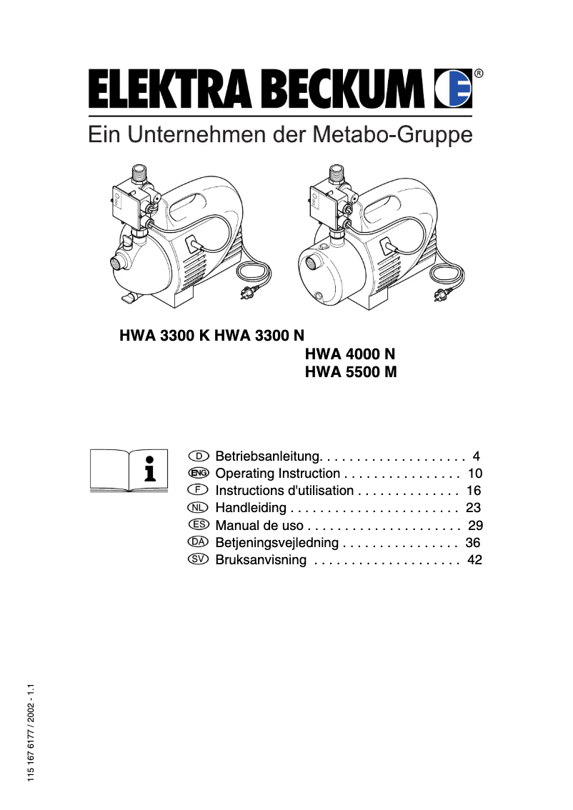 Página 1 del manual Manual de usuario Metabo HWA 3300 N