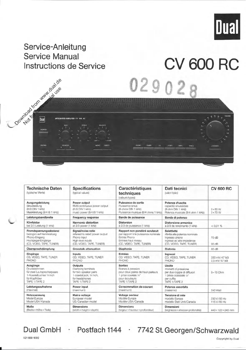 Image de la première page du manuel de l'appareil CV 600