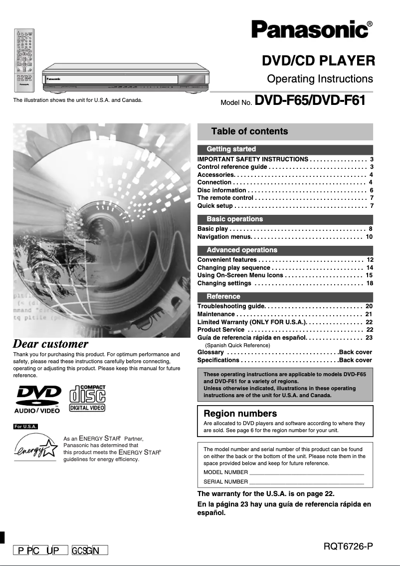 Imagen de la primera página del manual del dispositivo DVD-F65