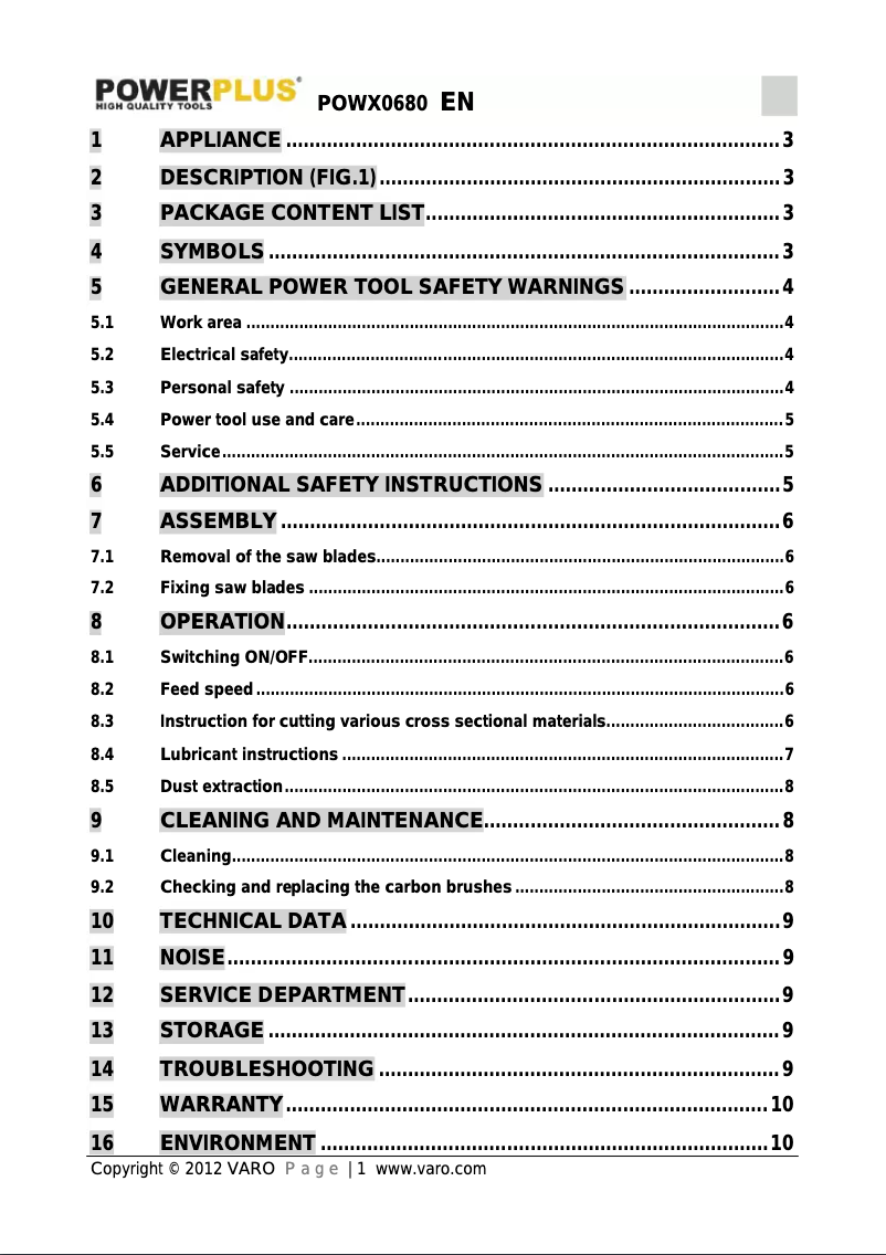 Image de la première page du manuel de l'appareil POWX0680