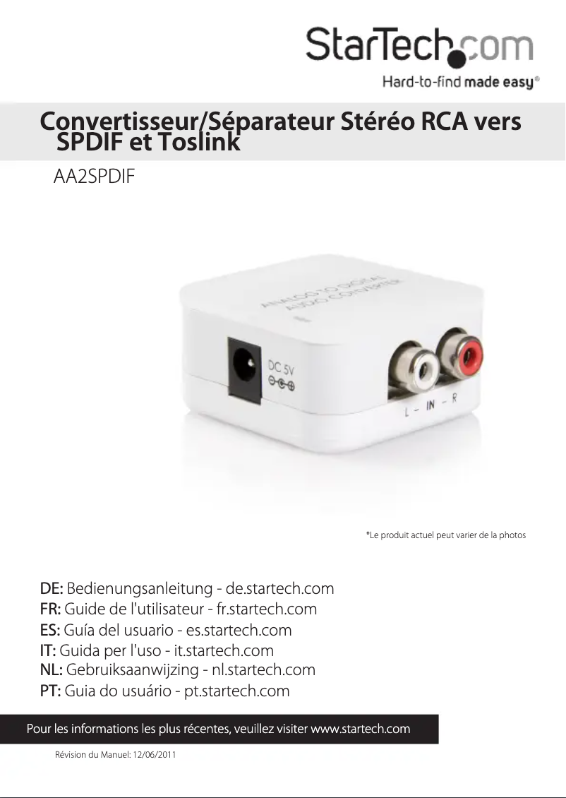 Imagen de la primera página del manual del dispositivo AA2SPDIF