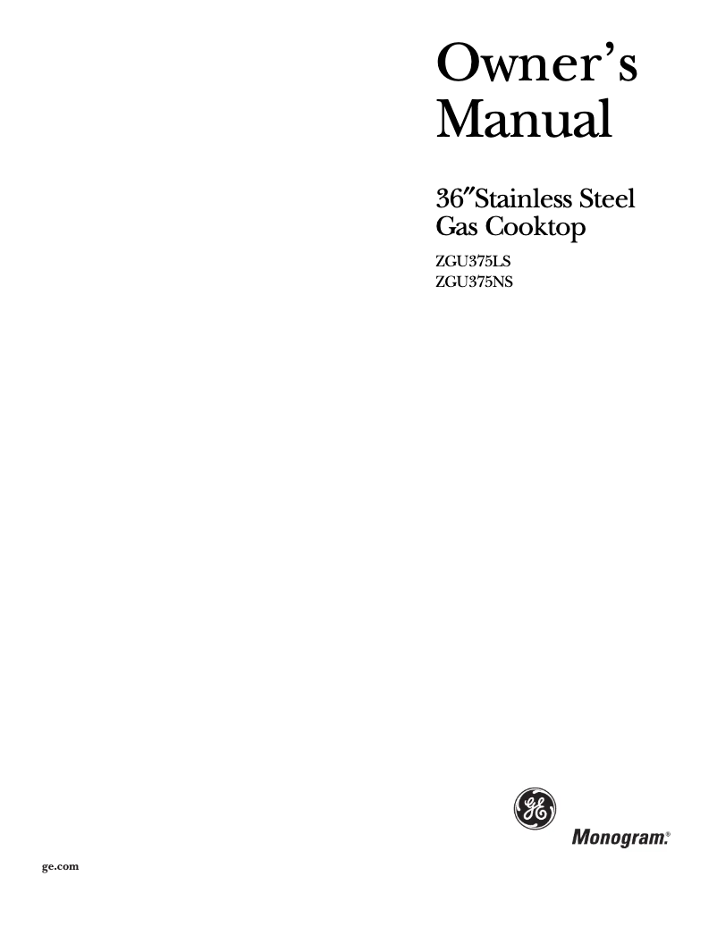 Page 1 of the manual Use and Maintenance Manual GE ZGU375LSDSS