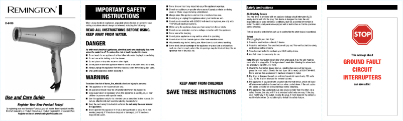 Page 1 de la notice Manuel utilisateur Remington D-8410
