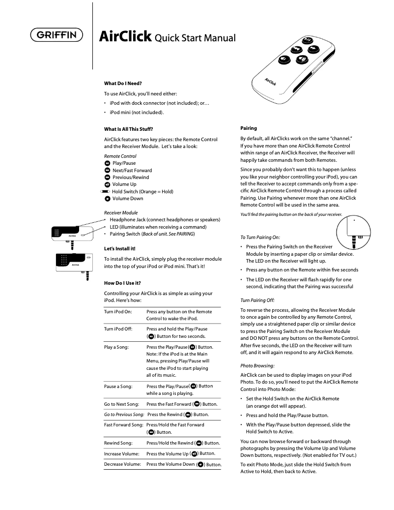 Página 1 del manual Manual de usuario Griffin AirClick