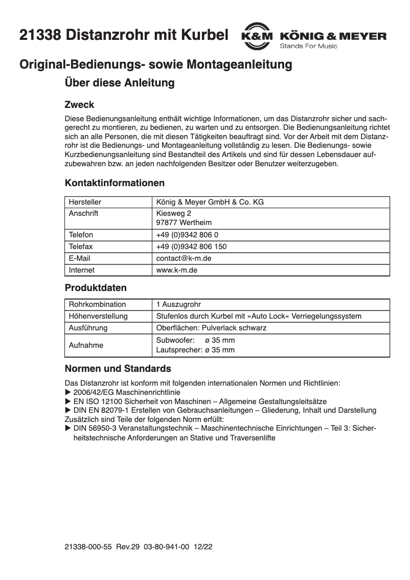 Page n°1 - Manuel utilisateur Konig & Meyer 21338