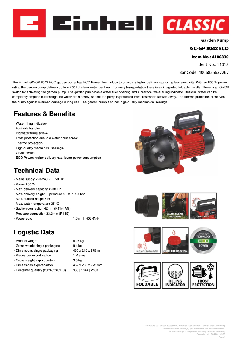 Image de la première page du manuel de l'appareil GC-GP 8042 ECO