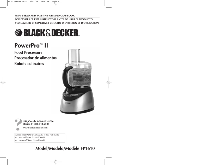 Page 1 de la notice Manuel utilisateur Black & Decker FP1610S