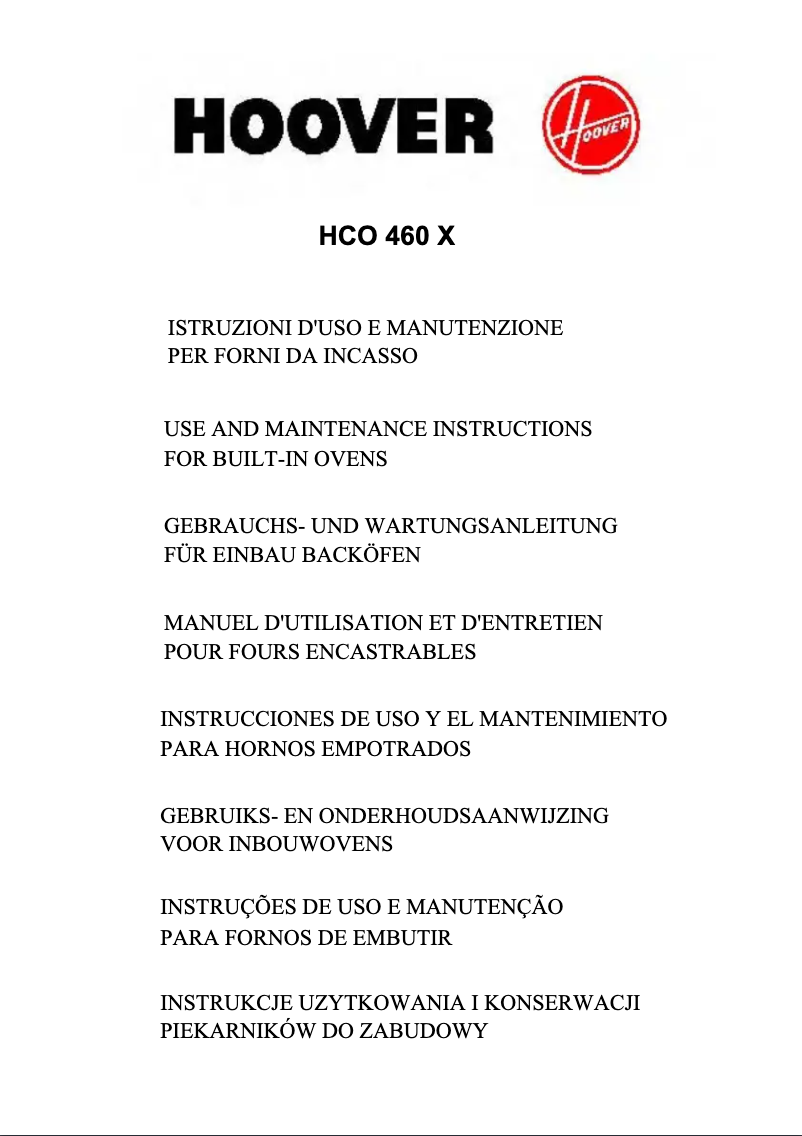 Page 1 de la notice Manuel utilisateur Hoover HCO460 X
