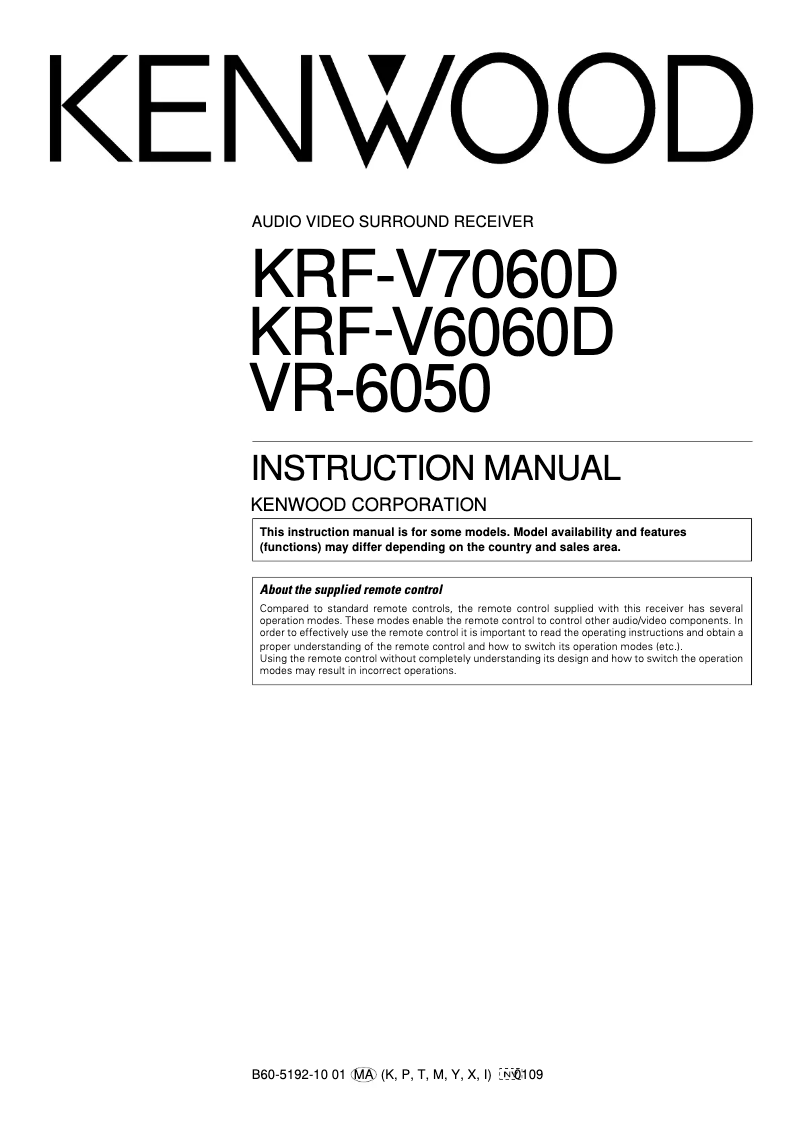 Page n°1 - Manuel utilisateur Kenwood VR-6050