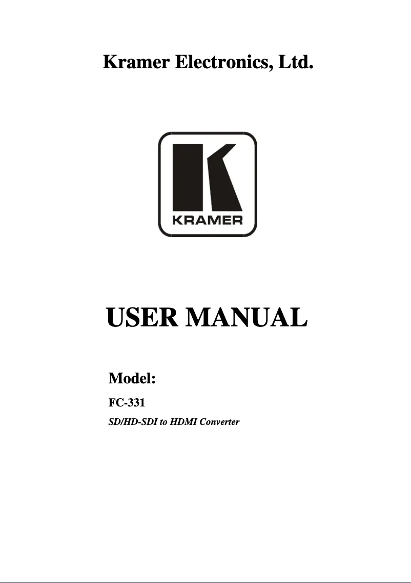 Page n°1 - Manuel utilisateur Kramer FC-331-MD