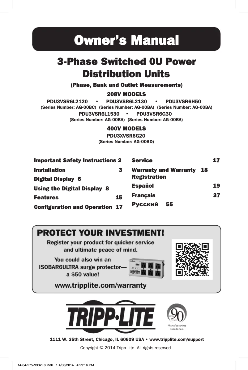Page 1 de la notice Manuel utilisateur Tripp Lite PDU3VSR6L2120