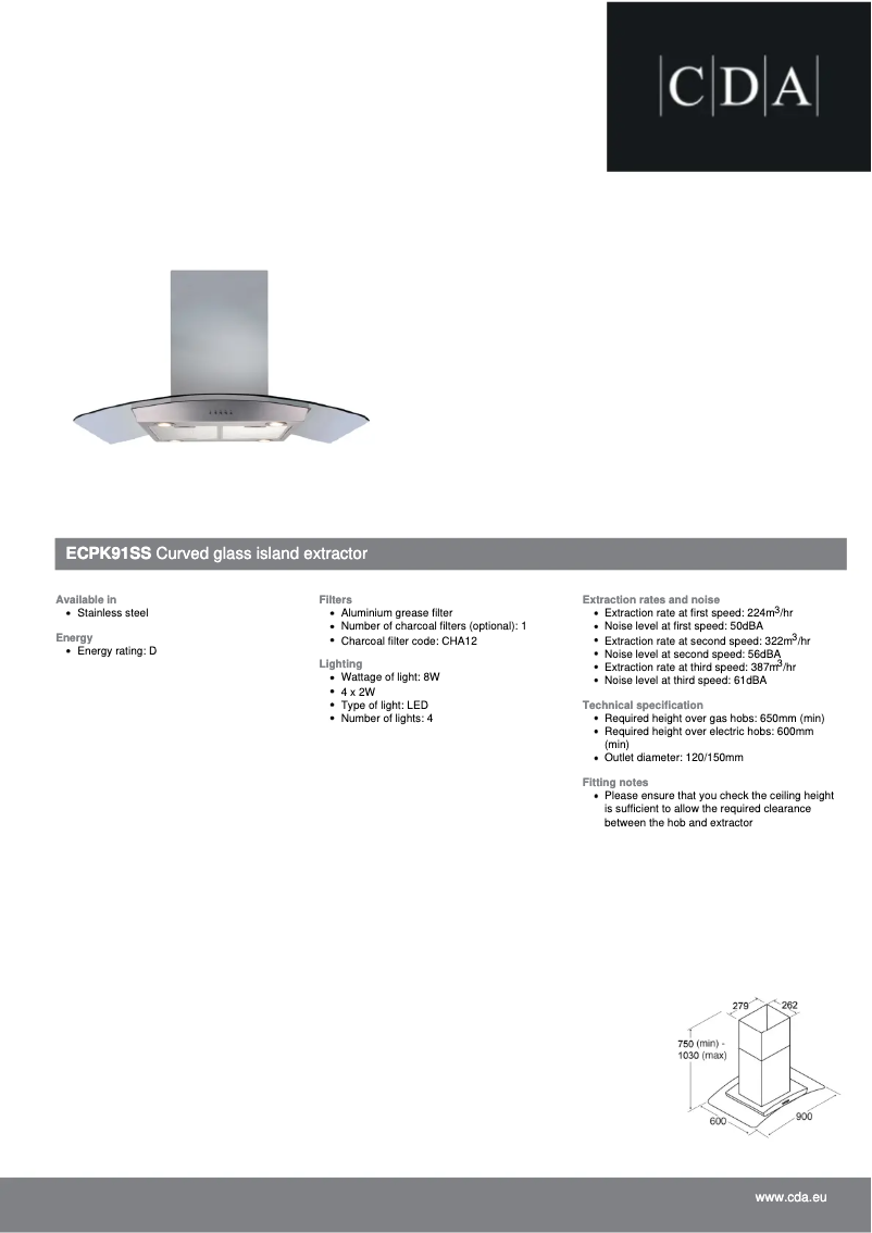 Page n°1 - Fiche technique CDA ECPK91SS