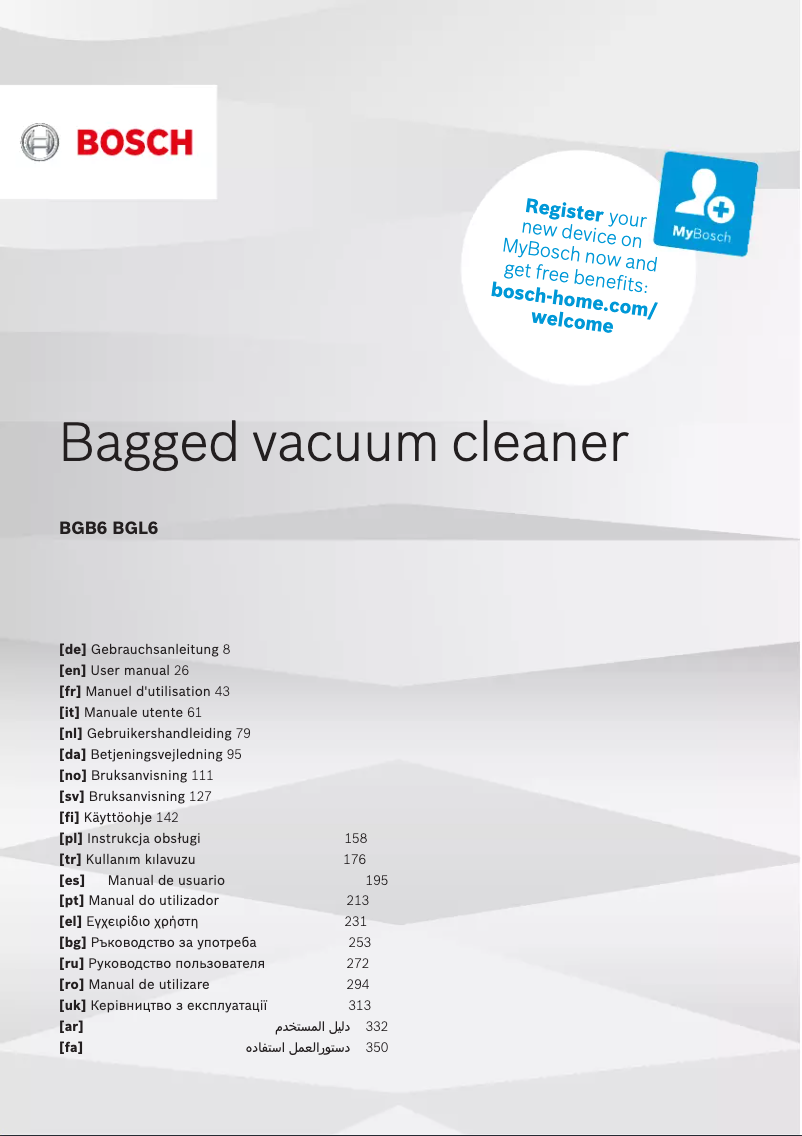 Page 1 de la notice Manuel utilisateur Bosch BGL6HYG1