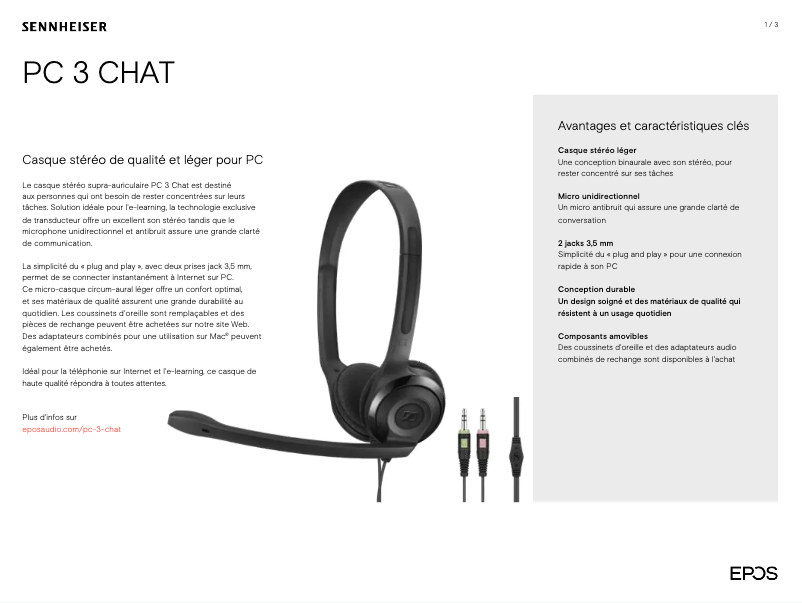 Page n°1 - Manuel utilisateur Sennheiser PC 3 Chat