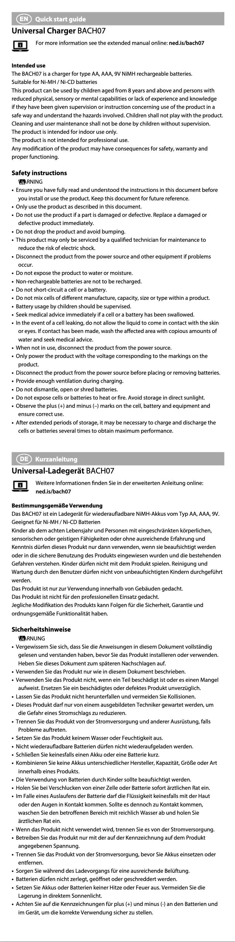 Page 1 de la notice Manuel utilisateur Nedis BACH07