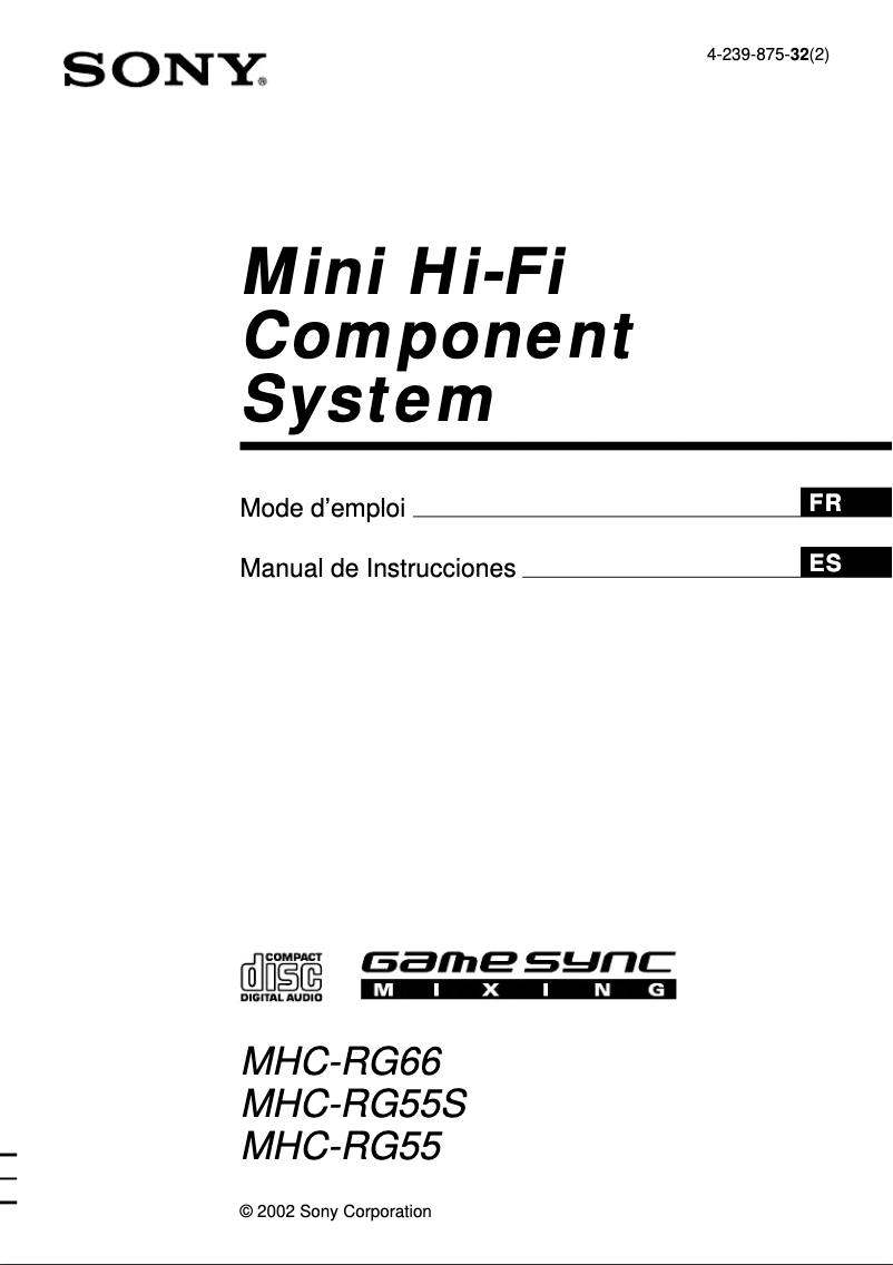 Image de la première page du manuel de l'appareil MHC-RG55