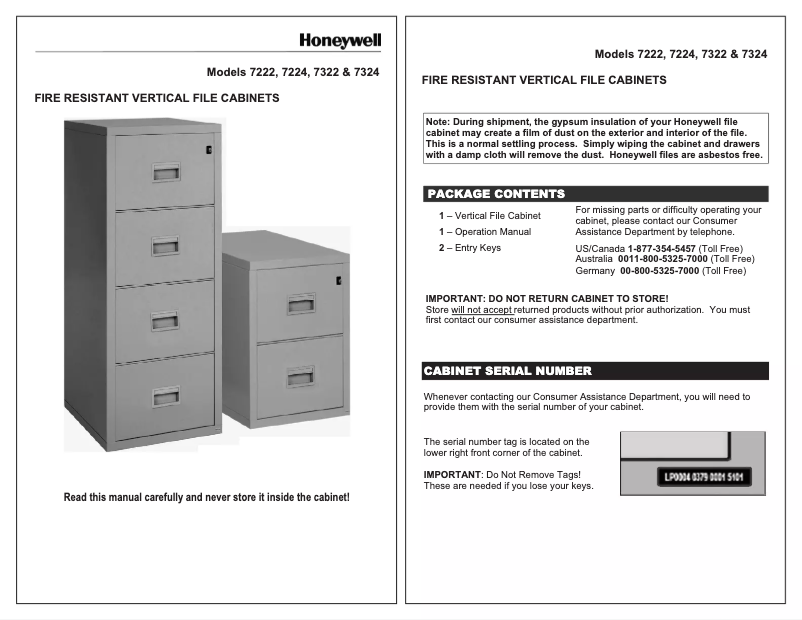 Page n°1 - Manuel utilisateur Honeywell 7224
