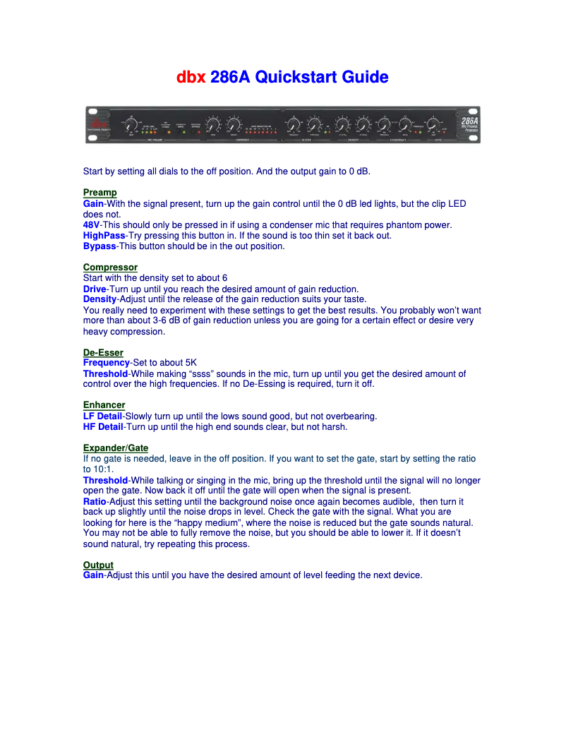 Page n°1 - Guide de démarrage rapide DBX 286A