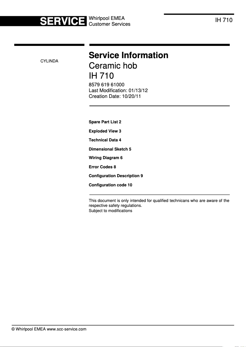 Page 1 de la notice Manuel utilisateur Cylinda IH 710-1