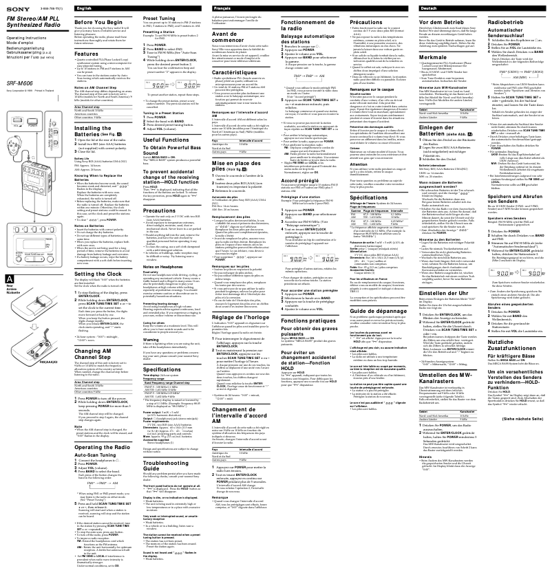 Page n°1 - Manuel utilisateur Sony SRF-M606