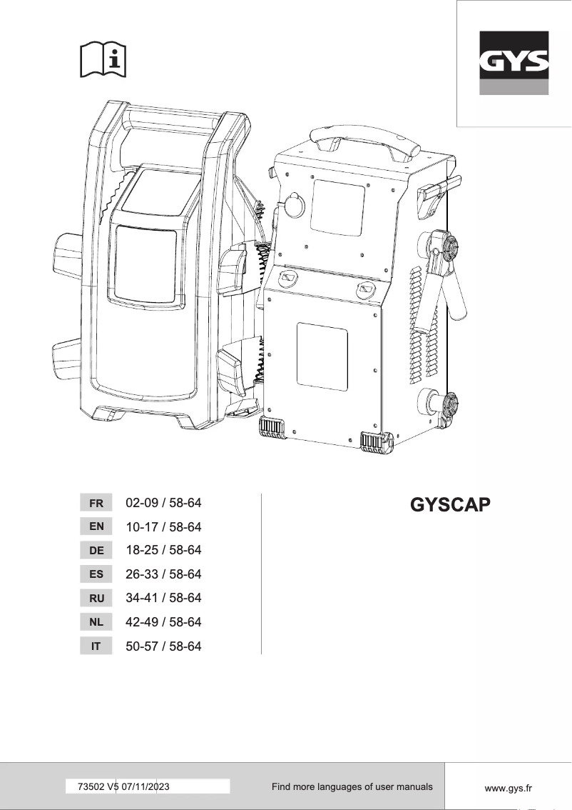 Page n°1 - Manuel utilisateur GYS Gyscap 680E