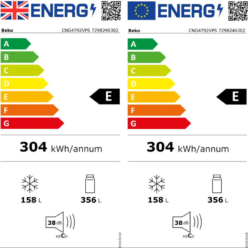 Page 1 de la notice Label énergétique Beko CNG4792VPS