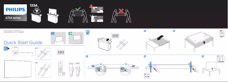 Page 1 de la notice Guide de démarrage rapide Philips 43PUS6754