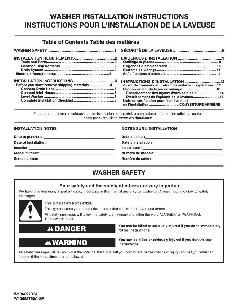 Page 1 de la notice Guide d'installation Maytag MVWB765F