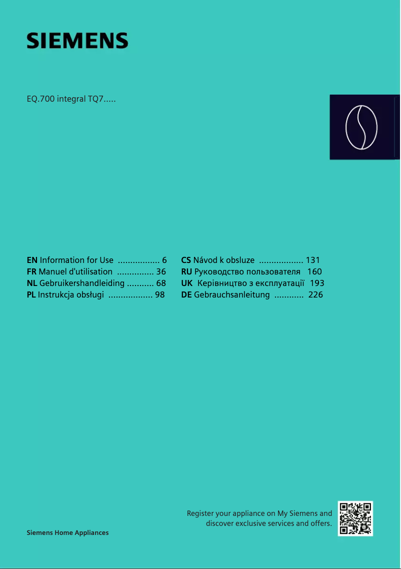 Page n°1 - Manuel utilisateur Siemens EQ.700 TQ703R07