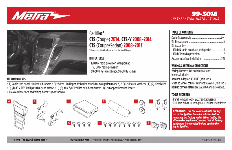 Page n°1 - Manuel utilisateur Metra 99-3018HG