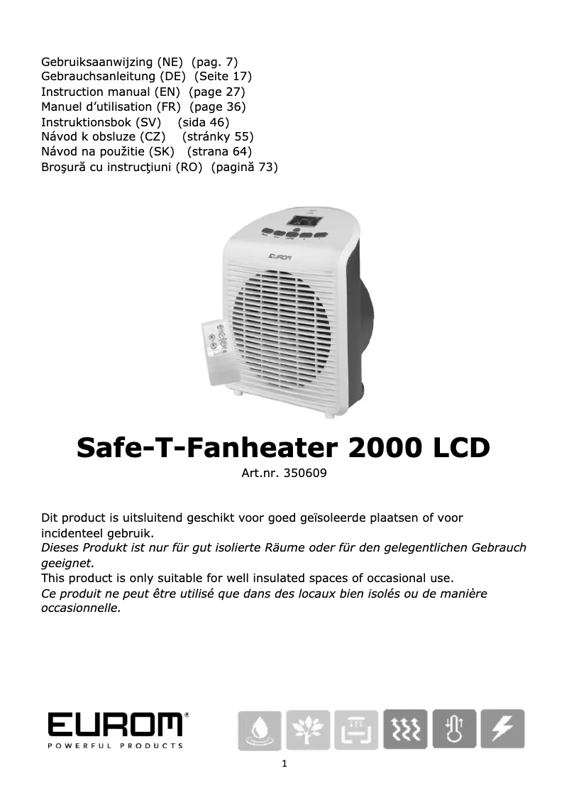 Page 1 de la notice Manuel utilisateur Eurom Safe-t-Fanheater 2000 LCD
