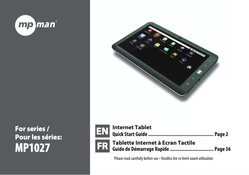 Page n°1 - Manuel utilisateur Mpman MP1027
