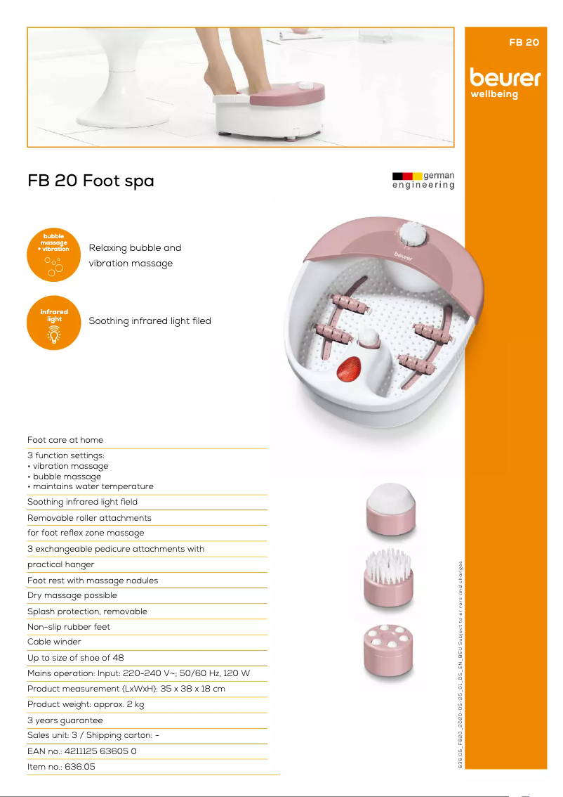 Page 1 de la notice Fiche technique Beurer FB 20